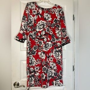 Shelby & Plamer Red and White Floral Midi Dress with Sleeves